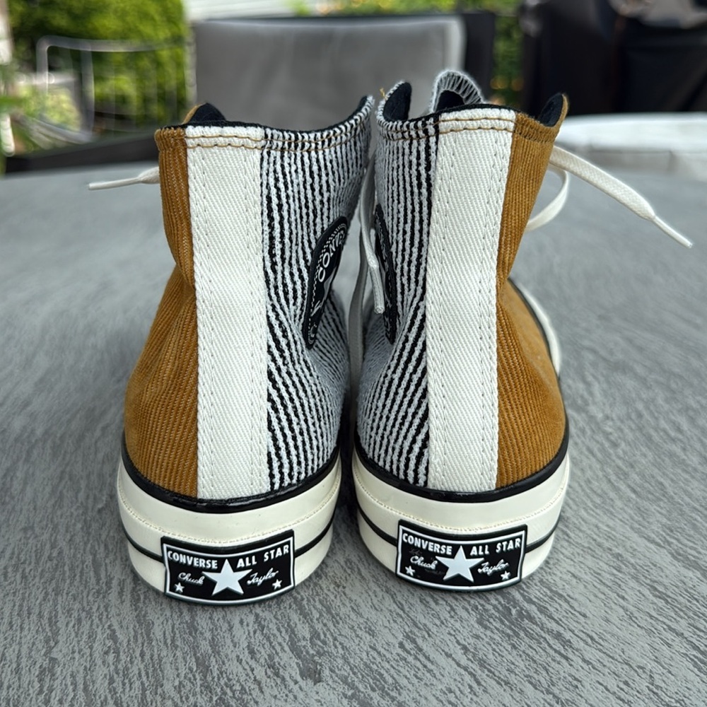 Converse Women's High-Top Sneakers in solid and stripe black, cream and brown - Picture 5 of 9
